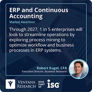 Through 2027, 1 in 5 enterprises will look to streamline operations by exploring process mining to optimize workflow and business processes in ERP systems. 