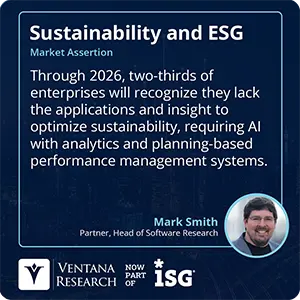 Through 2026, two-thirds of enterprises will recognize they lack the applications and insight to optimize sustainability, requiring AI with analytics and planning-based performance management systems. 
