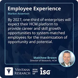 By 2027, one-third of enterprises will expect their HCM platform to provide career and skill growth opportunities to system-matched employees for the maximization of opportunity and potential.