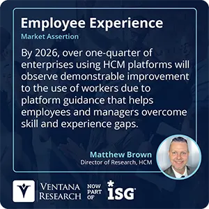 By 2026, over one-quarter of enterprises using HCM platforms will observe demonstrable improvement to the use of workers due to platform guidance that helps employees and managers overcome skill and experience gaps.