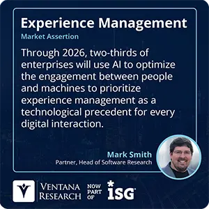 Through 2026, two-thirds of enterprises will use AI to optimize the engagement between people and machines to prioritize experience management as a technological precedent for every digital interaction.