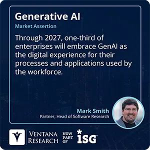 Through 2027, one-third of enterprises will embrace GenAI as the digital experience for their processes and applications used by the workforce.