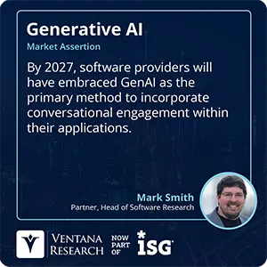 By 2027, software providers will have embraced GenAI as the primary method to incorporate conversational engagement within their applications.