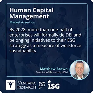 By 2028, more than one-half of enterprises will formally tie DEI and belonging initiatives to their ESG strategy as a measure of workforce sustainability. 