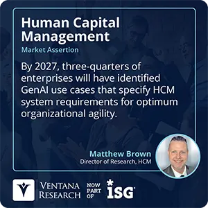 By 2027, three-quarters of enterprises will have identified GenAI use cases that specify HCM system requirements for optimum organizational agility.