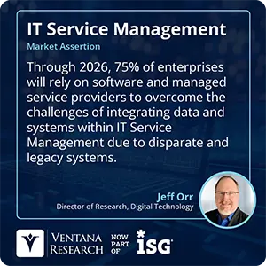 Through 2026, 75% of enterprises will rely on software and managed service providers to overcome the challenges of integrating data and systems within IT Service Management due to disparate and legacy systems.