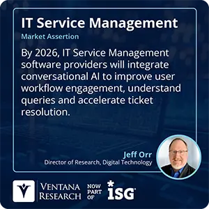 By 2026, IT Service Management software providers will integrate conversational AI to improve user workflow engagement, understand queries and accelerate ticket resolution.