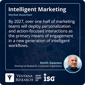 By 2027, over one-half of marketing teams will deploy personalization and action-focused interactions as the primary means of engagement in a new generation of intelligent workflows. 