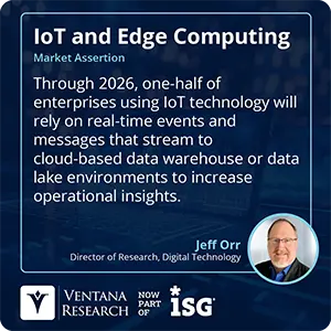 Through 2026, one-half of enterprises using IoT technology will rely on real-time events and messages that stream to cloud-based data warehouse or data lake environments to increase operational insights. 