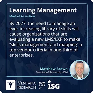 By 2027, the need to manage an ever-increasing library of skills will cause organizations that are evaluating a new LMS/LXP to make “skills management and mapping” a top vendor criteria in one-third of enterprises. 