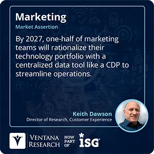 By 2027, one-half of marketing teams will rationalize their technology portfolio with a centralized data tool like a CDP to streamline operations. 