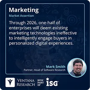 Through 2026, one-half of enterprises will deem existing marketing technologies ineffective to intelligently engage buyers in personalized digital experiences.  