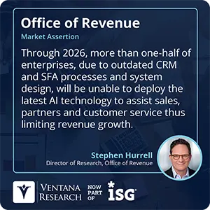 Through 2026, more than one-half of enterprises, due to outdated CRM and SFA processes and system design, will be unable to deploy the latest AI technology to assist sales, partners and customer service thus limiting revenue growth.