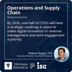 By 2026, one-half of COOs will have a strategic roadmap in place to make digital innovation in revenue management and work engagement a priority. 