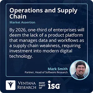 By 2026, one-third of enterprises will deem the lack of a product platform that manages data and workflows as a supply chain weakness, requiring investment into modern digital technology.