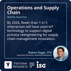 By 2026, fewer than 1 in 5 enterprises will have used IoT technology to support digital process reengineering for supply chain management innovation. 