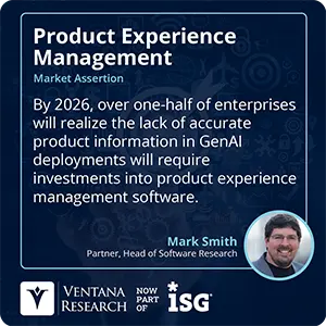 By 2026, over one-half of enterprises will realize the lack of accurate product information in GenAI deployments will require investments into product experience management software.