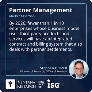 By 2026, fewer than 1 in 10 enterprises whose business model uses third-party products and services will have an integrated contract and billing system that also deals with partner settlements. 