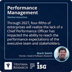 Through 2027, four-fifths of enterprises will realize the lack of a Chief Performance Officer has impacted the ability to reach the performance expectations of the executive team and stakeholders.