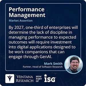 By 2027, one-third of enterprises will determine the lack of discipline in managing performance to expected outcomes will require investment into digital applications designed to be work companions that can engage through GenAI.