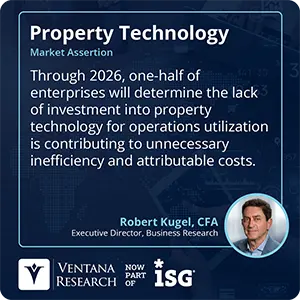 Through 2026, one-half of enterprises will determine the lack of investment into property technology for operations utilization is contributing to unnecessary inefficiency and attributable costs. 