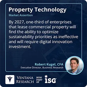 By 2027, one-third of enterprises that lease commercial property will find the ability to optimize sustainability priorities as ineffective and will require digital innovation investment.