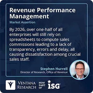 By 2026, over one-half of all enterprises will still rely on spreadsheets to compute sales commissions leading to a lack of transparency, errors and delay, all causing dissatisfaction among crucial sales staff. 