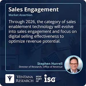 Through 2026, the category of sales enablement technology will evolve into sales engagement and focus on digital selling effectiveness to optimize revenue potential. 