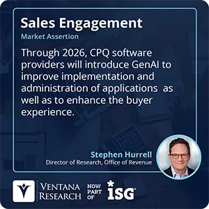 Through 2026, CPQ software providers will introduce GenAI to improve implementation and administration of applications  as well as to enhance the buyer experience.