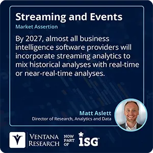 By 2027, almost all business intelligence software providers will incorporate streaming analytics to mix historical analyses with real-time or near-real-time analyses. 
