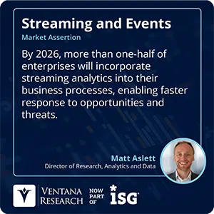 By 2026, more than one-half of enterprises will incorporate streaming analytics into their business processes, enabling faster response to opportunities and threats. 
