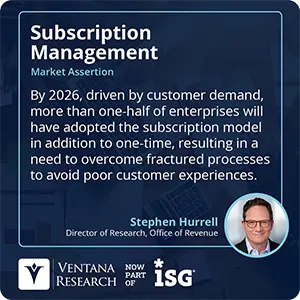By 2026, driven by customer demand, more than one-half of enterprises will have adopted the subscription model in addition to one-time, resulting in a need to overcome fractured processes to avoid poor customer experiences.
