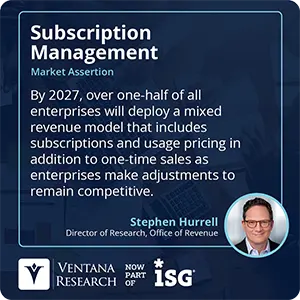 By 2027, over one-half of all enterprises will deploy a mixed revenue model that includes subscriptions and usage pricing in addition to one-time sales as enterprises make adjustments to remain competitive. 