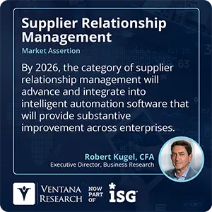 By 2026, the category of supplier relationship management will advance and integrate into intelligent automation software that will provide substantive improvement across enterprises.