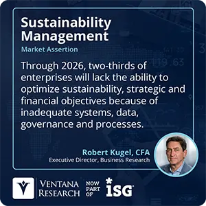 Through 2026, two-thirds of enterprises will lack the ability to optimize sustainability, strategic and financial objectives because of inadequate systems, data, governance and processes.