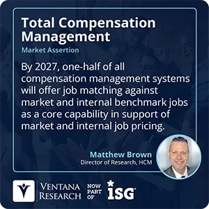 By 2027, one-half of all compensation management systems will offer job matching against market and internal benchmark jobs as a core capability in support of market and internal job pricing.