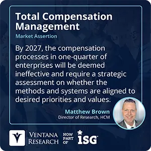 By 2027, the compensation processes in one-quarter of enterprises will be deemed ineffective and require a strategic assessment on whether the methods and systems are aligned to desired priorities and values.