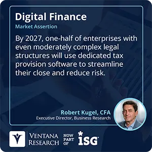 By 2027, one-half of enterprises with even moderately complex legal structures will use dedicated tax provision software to streamline their close and reduce risk. 