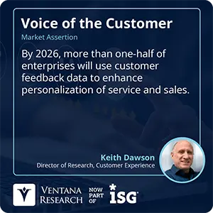 By 2026, more than one-half of enterprises will use customer feedback data to enhance personalization of service and sales. 