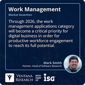 Through 2026, the work management applications category will become a critical priority for digital business in order for productive workforce engagement to reach its full potential.