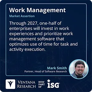 Through 2027, one-half of enterprises will invest in work experiences and prioritize work management software that optimizes use of time for task and activity execution.